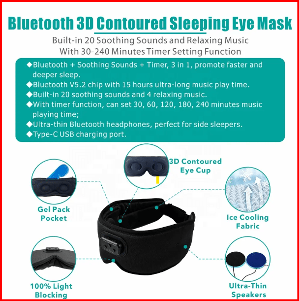 Bluetooth Sleep Mask with Headphones | Noise - Canceling Sleep Mask with Hot & Cold Therapy - ProActive Performance